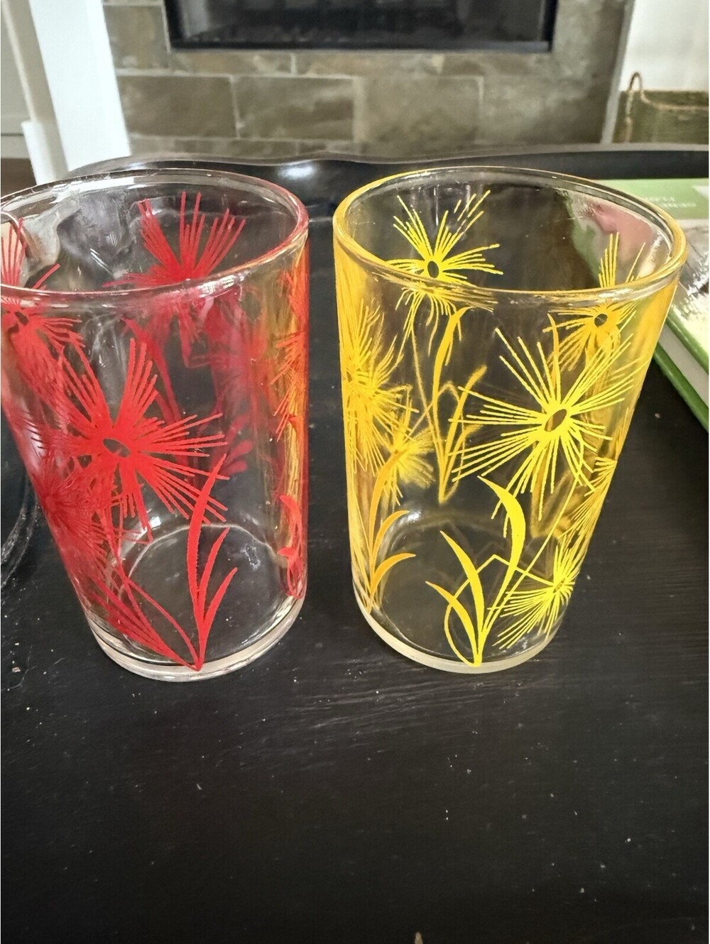 Two Swanky Swigs Juice Glasses Cornflower Pattern EUC No Color Fade